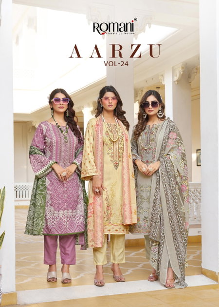 Aarzu Vol 24 By Romani Cotton Printed Surat Dress Material Wholesale Market
